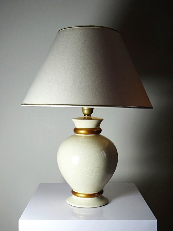 Image 1 of Lampada vintage in terracotta craquelé color bianco crema, Le Dauphin, anni '60-'70, Panama