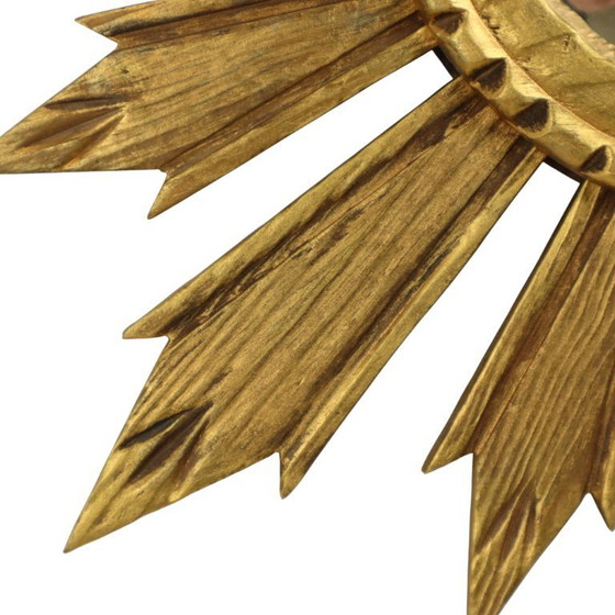Image 1 of Vintage Wooden Sunburst Sun Mirror