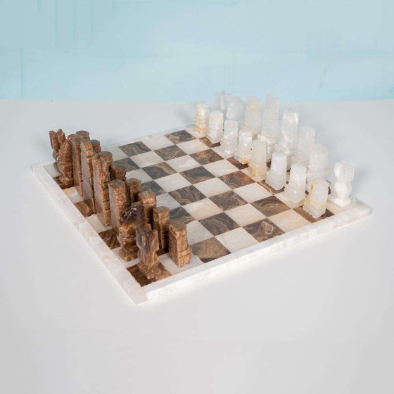 Image 1 of Jeu d'échecs vintage en pierre naturelle, Midmod onyx chest game