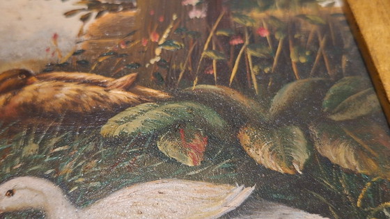 Image 1 of Topstuk: Authentieke Jan Hendrik Verburgh – "Familie Eenden" – Monumentale 19e-eeuwse Biggs & Sons Lijst