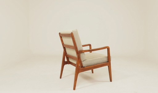 Vintage armchair olive corduroy wooden frame mid century modern design 1970