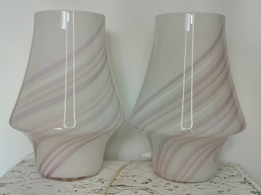 Coppia Lampade da comodino in Vetro Murano 