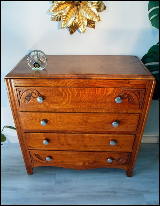 Vintage 50's Art Deco ladekast, eiken