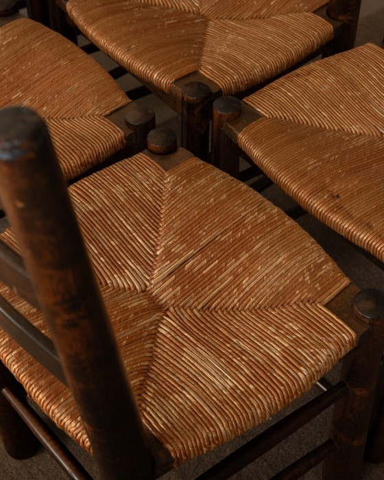 Image 1 of Vintage Franse brutalistische eetkamerstoelen van Georges Robert, jaren 1950, set van 6