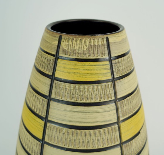Image 1 of large west german mid century vase 1950s FLOOR VASE model no. 103/40 with scraffito decoration