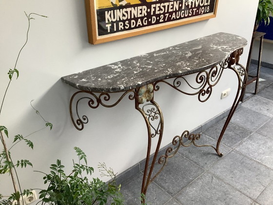 Consolle con piano in marmo e base in ferro battuto, Onbekend, Console, Grigio, Klassiek (foto 2 di 5)