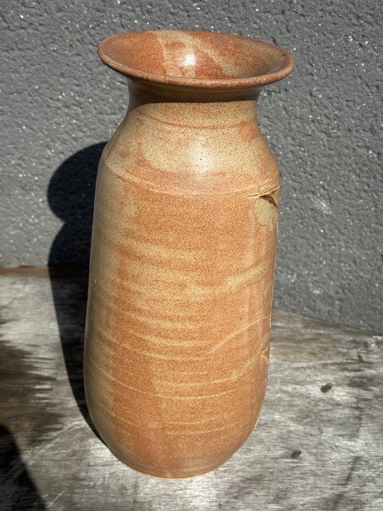 Image 1 of Vaso Vintage céramique années 60 décor floral - signé Vallauris H 20 cm