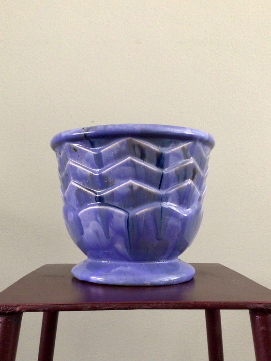 Image 1 of Vintage cache pot handgedraaid iriserend glazuur