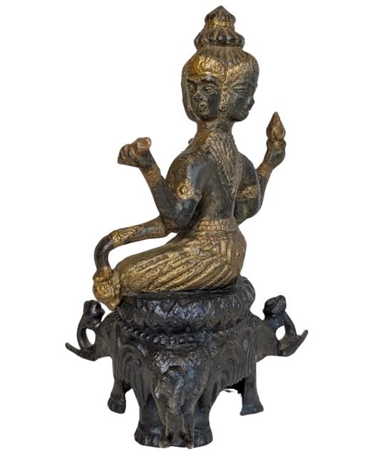 Vuurverguld bronzen viergezichtige Brahma – India, 18e–19e eeuw – Beeldhouwkunst (photo 6 of 9)