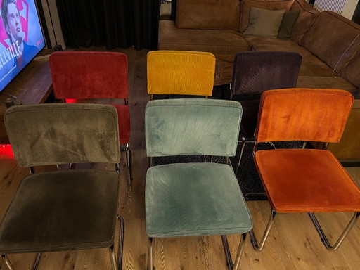 6 sedie in tessuto a coste con struttura tubolare cromata