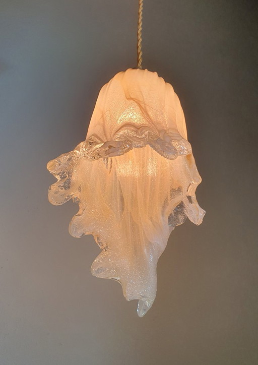 Vintage pendant lamp made of amber-colored Murano glass with lots of texture