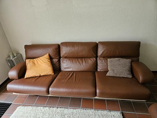 Vintage-Ledersofa + 2x passende Sessel