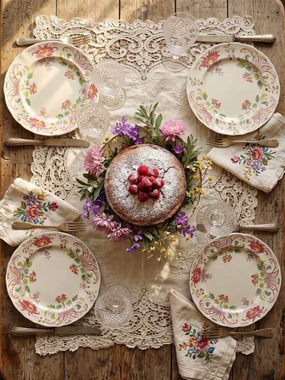 Image 1 of 4 antike Longchamp Daisy Dessertteller aus polychromem Steingut