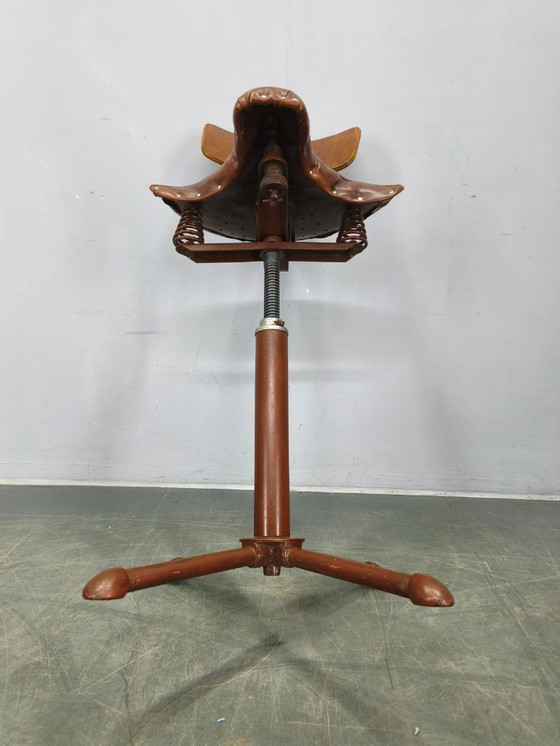 Image 1 of 1930s Industrial Adjustable Swivel Chair with Leather Seat