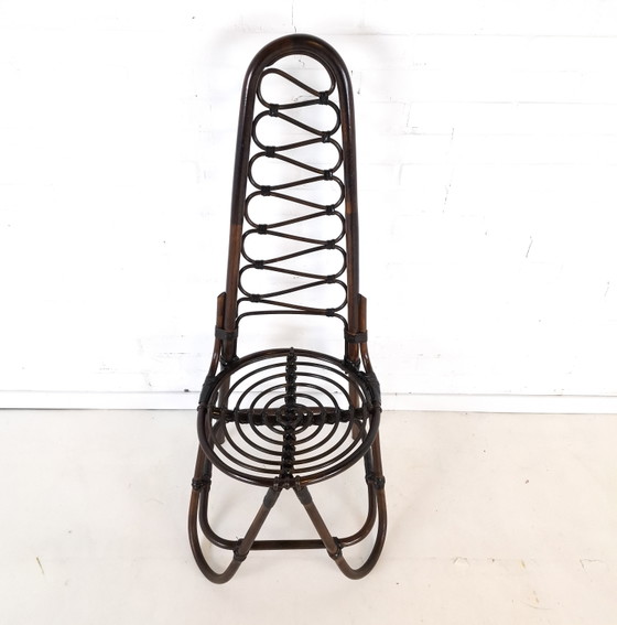 Image 1 of Chaise vintage en bambou/roseau marron foncé Rohe Noordwolde