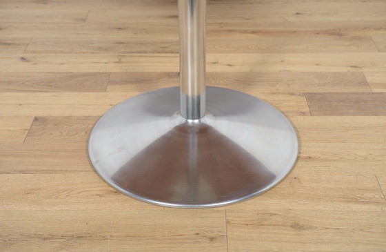 Magnifique table de salle à manger design vintage danoise – Jatoba & aluminium – années 70 – Ø130 cm (photo 4 of 9)