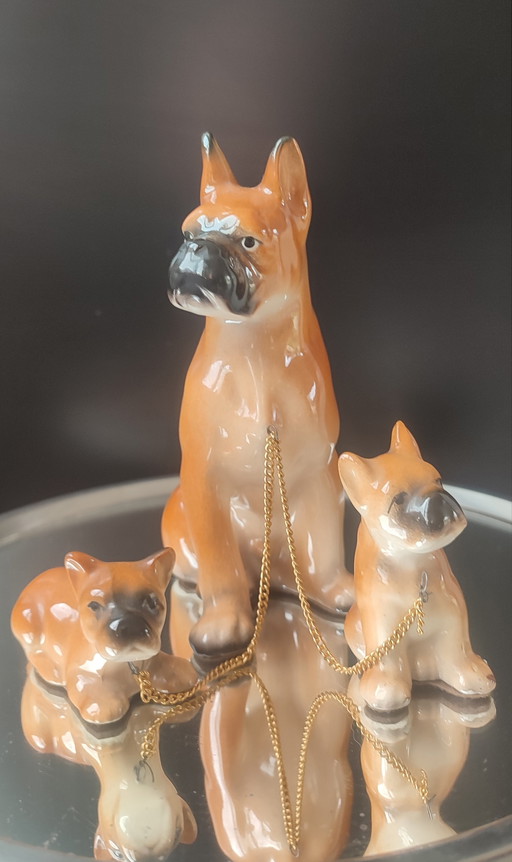 Vintage-Boxerfamilie aus Keramik (1950/60)