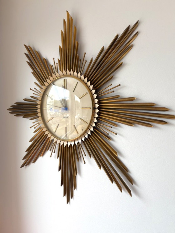 Image 1 of Beautiful Junghans starburst or sunburst vintage wall clock 50s 60s