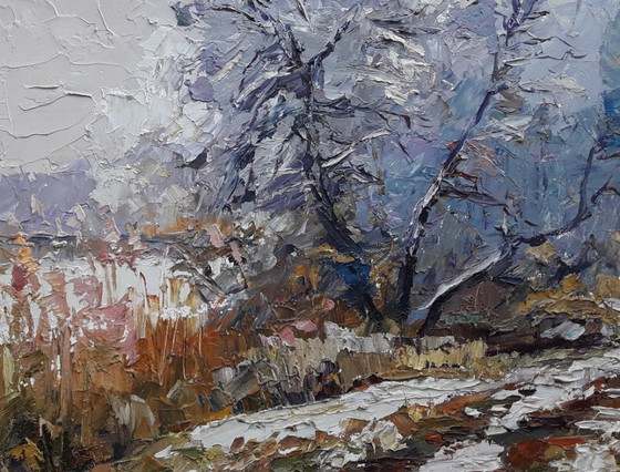 Original Oil Painting Nature Landscape Breath of Winter – Paintings & Drawings, Mdf (photo 8 of 8)