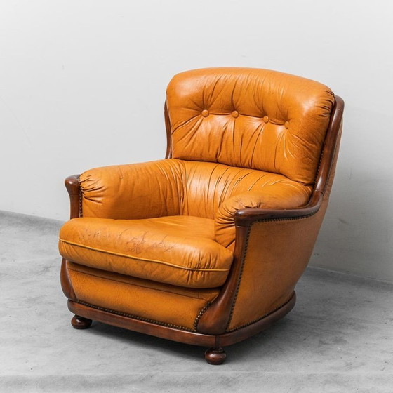 Image 1 of COPPIA DI POLTRONE IN PELLE E LEGNO ANNI ’50 VINTAGE MODERNARIATO