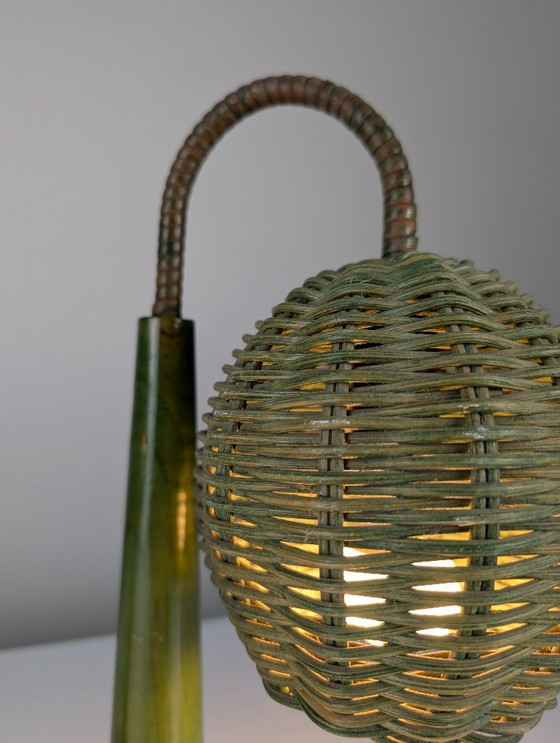 Image 1 of Lampade in rattan verde in stile moderno organico Mario Lopez Torres, anni '80