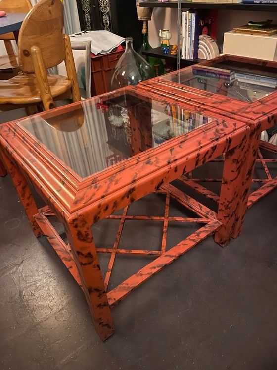Image 1 of set of 2 Hollywood Regency Chinoiserie - faux Tortoise shell coffee tables