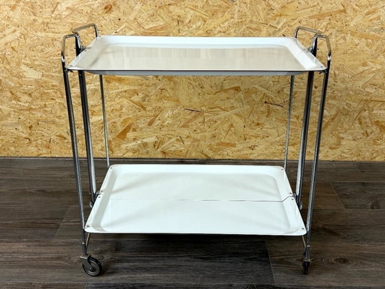 Image 1 of 1960s/70s Serving Trolley/Dinette Side Table, Space Age Design, Chrome/White