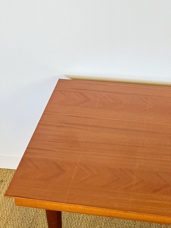 Image 1 of Table à manger art déco en bois verni à motifs chevrons, 1950