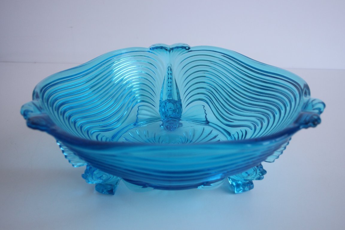 Rare Art Deco Glass Josef Inwald With Fish Feet Bowl-Gorgeous Rich