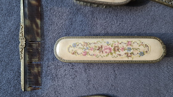 Vintage styling set with petit point embroidery – Bedroom accessories, Glass, Metal (photo 5 of 8)