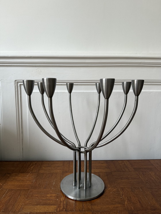 Image 1 of Großer Kronleuchter aus gebürstetem Metall, schwedisches Design von Hagberg