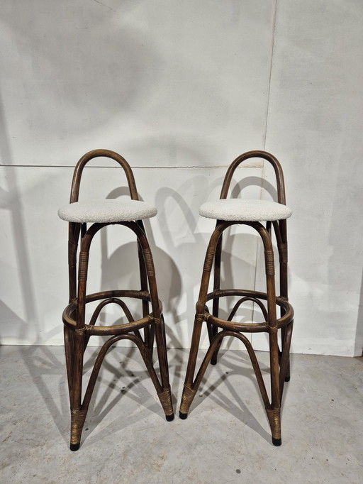 2 taburetes de bar vintage de bambú con diseño tiki