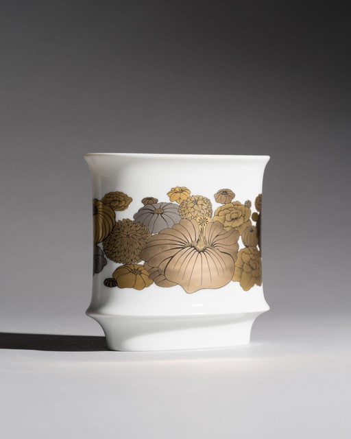 Jarrón Rosenthal de Tapio Wirkkala y Alain Le Foll Diseño floral de porcelana dorada