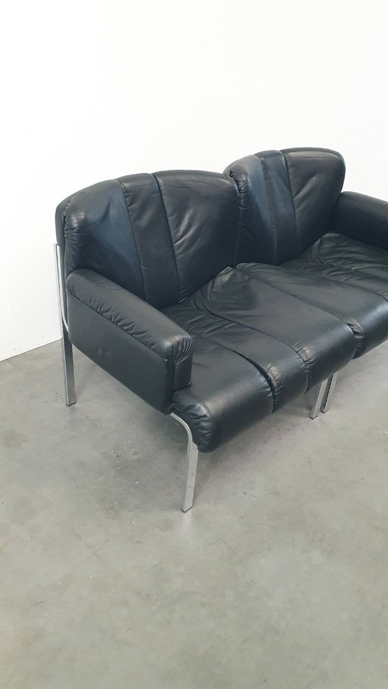 Image 1 of 3x Girsberger leather Eurochairs, Hans Eichenberger modular vintage 70s lounge