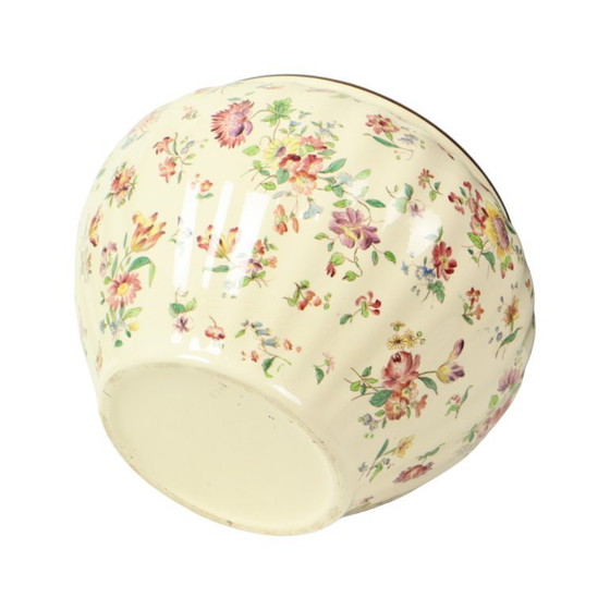 Image 1 of Large Polychrome Flower Pot Cache Pot Longchamp France 36cm