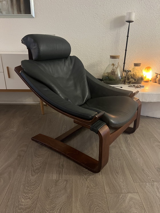 Image 1 of Fauteuil inclinable Kroken - Design scandinave - Style années 70 - Cuir vert