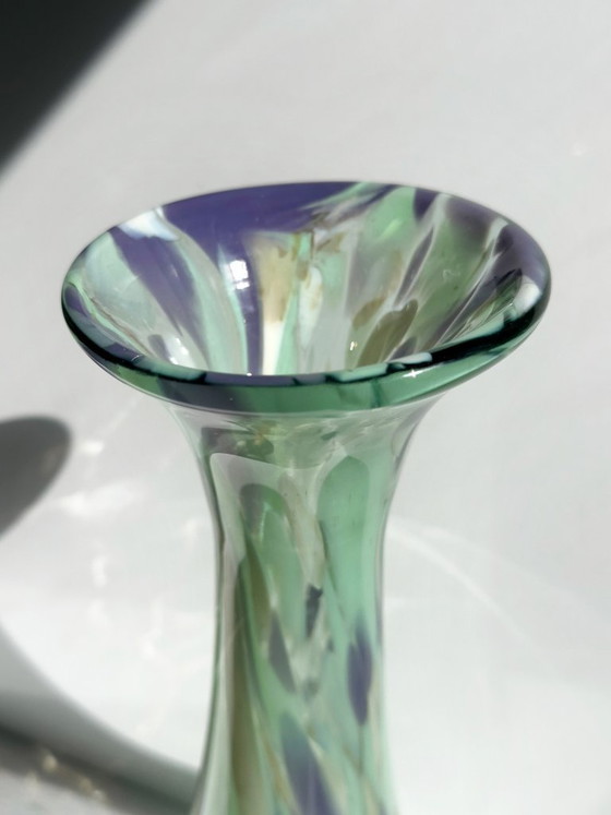 Vaso in Vetro Artistico Vintage Verde Chiaro, Viola & Beige, Vetro Soffiato, Anni '70 – Vasi, Murano Glass (photo 3 of 5)