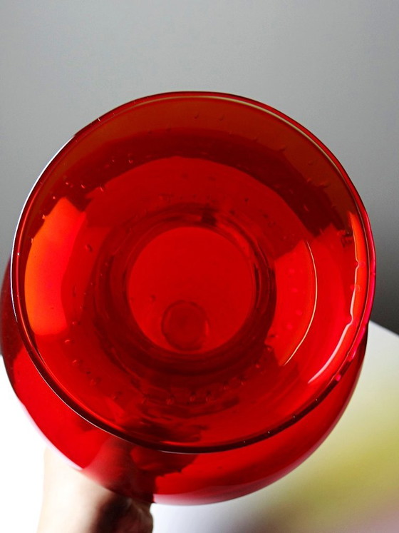 Vintage Blown Glass Vase with "Controlled" Bubbles, Red & Yellow, 1960s-1970s (photo 10 of 10)