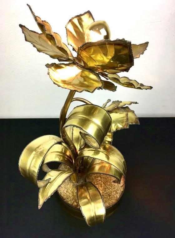 Image 1 of Maison Jansen Tischleuchte mit Blumenmuster aus den 1970er Jahren