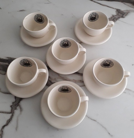 Alex Meijer & Co 6 cups and saucers, 1 milk jug and 1 sugar bowl, white