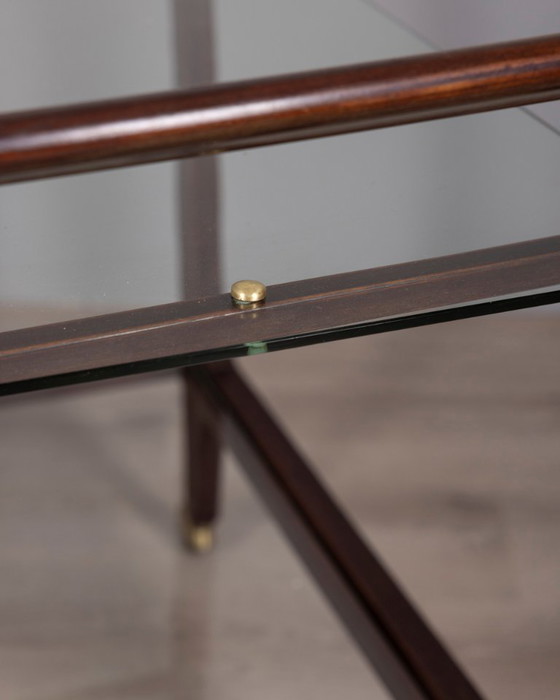 Image 1 of Chariot de cuisine vintage des années 1940, en bois et verre, de style italien.