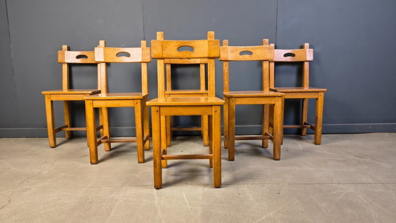 Image 1 of Vintage oak brutalist chairs, 1960s - set of 6