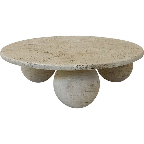 Image 1 of Table basse ronde vintage en travertin, Italie