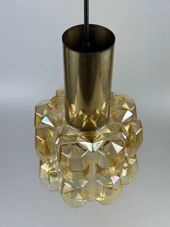 Image 1 of Lampada da soffitto anni '60-'70 Glashütte Limburg Germania vetro e ottone Space Age