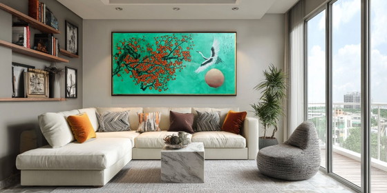 Japanse kraanvogel J510 - origineel schilderij 210cm – Schilderijen & Tekeningen, Canvas (photo 9 of 12)
