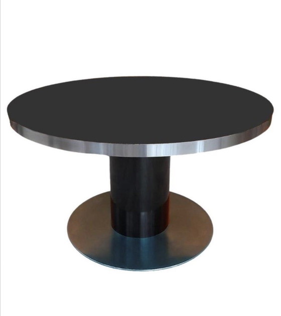 Iconische Vintage Design Tafel – Willy Rizzo Voor Mario Sabot (Italië) – Eettafels, Wood, Metal (photo 2 of 6)