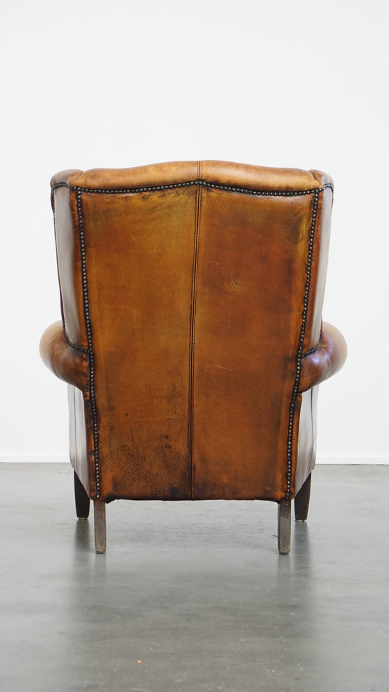 Image 1 of Vintage Oorfauteuil Gemaakt Van Schapenleer
