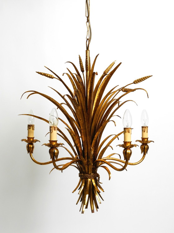 Image 1 of Beautiful Huge 1970S Gold-Plated 5-Arm Tall Metal Chandelier By Hans Kögl