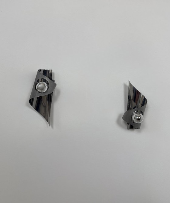 Image 1 of Coppia di applique vintage, metallo cromato, Francia, 1970