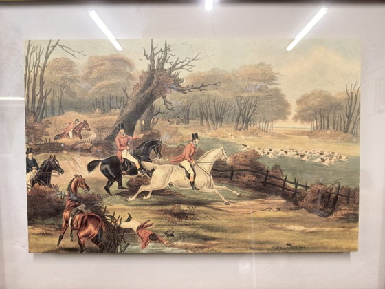 Classic English print Hunting Scene in walnut frame, Art, Glass, Paper, Brown (photo 5 of 5)